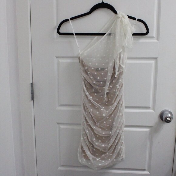 White Fox Mini Dress One Shoulder XS Nude Dots - Picture 2 of 4